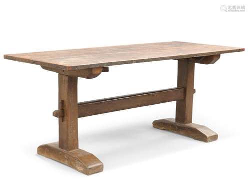 AN EARLY 19TH CENTURY COUNTRY OAK REFECTORY TABLE, with tres...