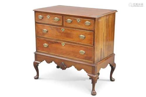 AN 18TH CENTURY AND LATER FRUITWOOD CHEST ON STAND, the moul...