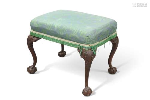 A CARVED STOOL, 18TH CENTURY AND LATER, the rectangular upho...