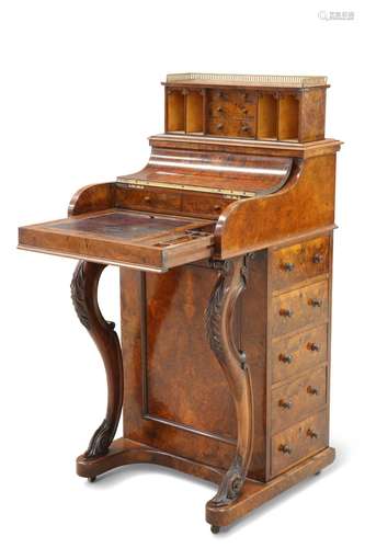 A FINE VICTORIAN BURR WALNUT DAVENPORT, the pop-up superstru...