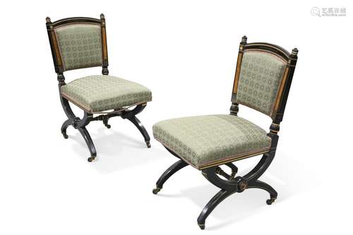 A PAIR OF AESTHETIC EBONISED AND PARCEL-GILT OCCASIONAL CHAI...