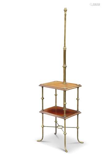 AN EDWARDIAN MAHOGANY AND BRASS LAMP TABLE, the two-tier Ã©t...