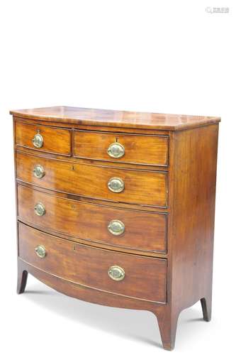 A REGENCY MAHOGANY BOW-FRONT CHEST OF DRAWERS, fitted with t...