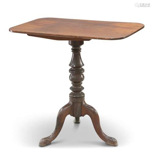 A GEORGE III MAHOGANY TRIPOD TABLE, the rectangular top with...