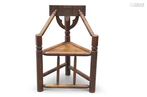 A 19TH CENTURY OAK TURNER'S CHAIR OF CHARACTERISTIC FOR...