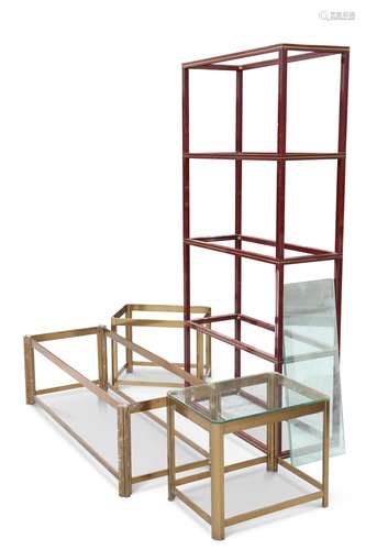 PIERRE VANDELL, PARIS, A LACQUERED METAL AND GLASS SHELVED B...