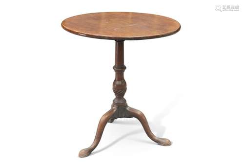 A GEORGE III MAHOGANY TILT-TOP TRIPOD TABLE, the circular to...