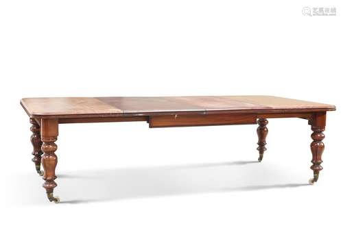 A VICTORIAN MAHOGANY WIND-OUT DINING TABLE, the moulded rect...