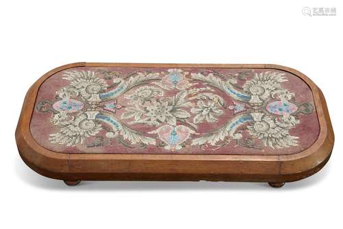 A VICTORIAN MAHOGANY AND BEADWORK FOOTSTOOL, rectangular wit...