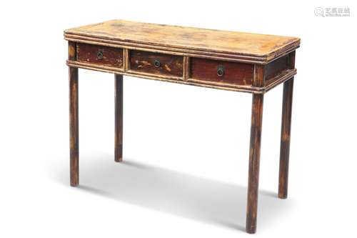 A CHINESE ELM CONSOLE TABLE, the rectangular top with rounde...