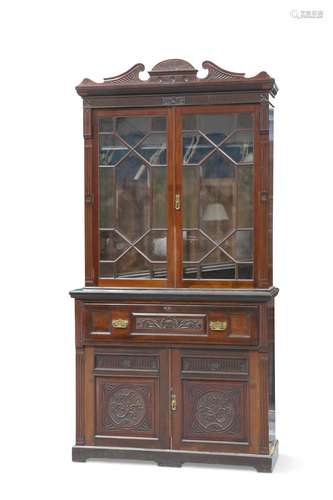 A LATE VICTORIAN MAHOGANY SECRETAIRE BOOKCASE, the upper sec...