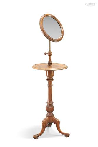 A VICTORIAN MAHOGANY SHAVING STAND, adjustable circular mirr...