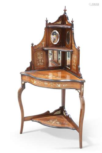 A LATE VICTORIAN INLAID ROSEWOOD CORNER TABLE, CIRCA 1890, t...