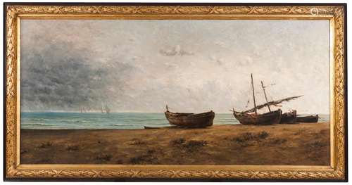 A beach with boats