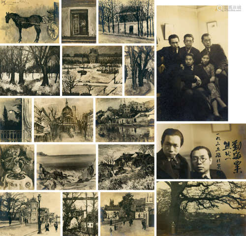 1929-1933/1935 刘海粟画作影集及签名照（41张） 银盐纸基 签名