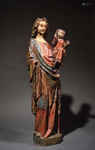 VIERGE A L’ENFANT EN BOIS POLYCHROME