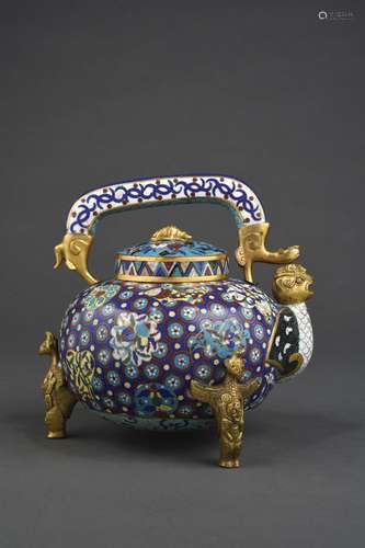 THEIERE EN CUIVRE ET EMAUX CLOISONNES