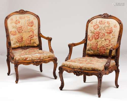 A pair of Louis XV style fauteuils