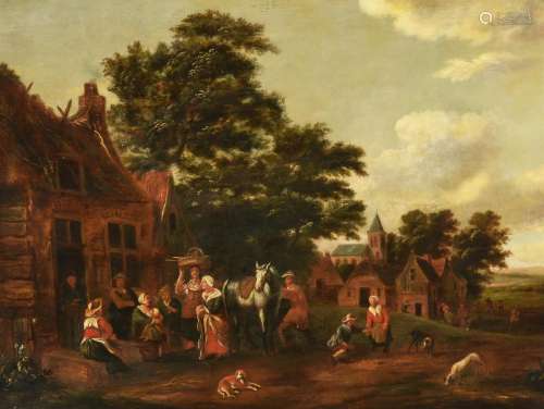 Follower of Cornelis Dusart, Figures before a tavern