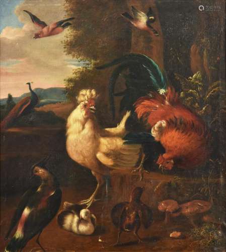 Follower of Melchior d'Hondecoeter, Chicken and other b...