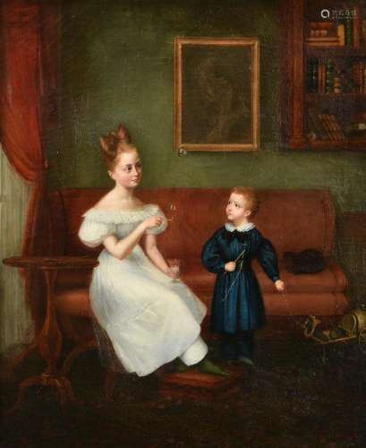 American School (19th century), A boy and girl in an interio...
