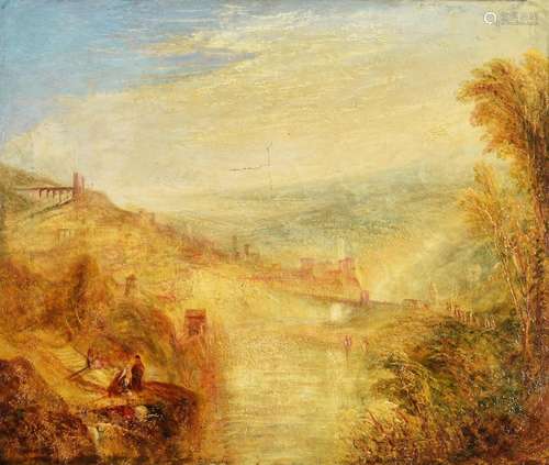 After Joseph Mallord William Turner, An extensive river land...