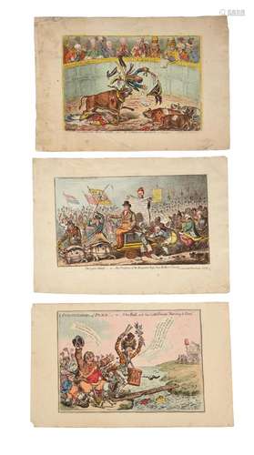 † James Gillray (British 1756-1815), The Spanish Bullfight o...