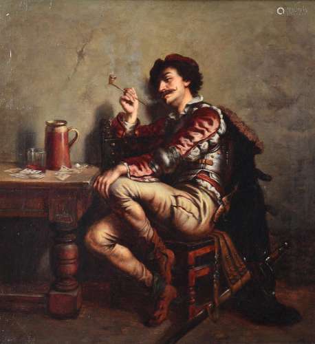 Continental School (circa 1900), A cavalier smoking a pipe