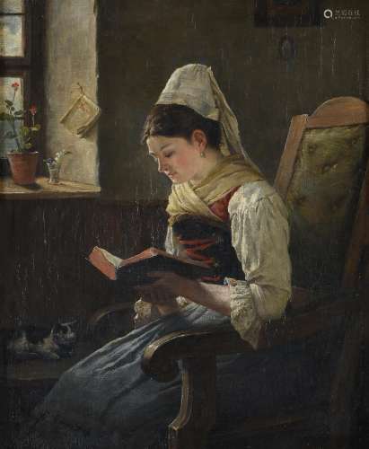 German School (19th century), A woman reading by a window