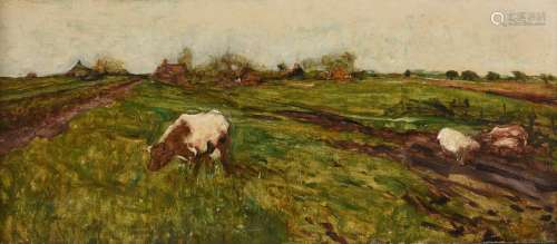 Attributed to Willem Maris (Dutch 1844-1910), Cows in a land...