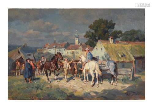 Wilhelm Velten (Russian 1847-1929), Horse market by the vill...