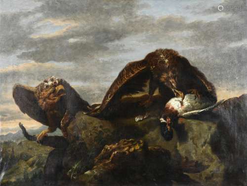 Charles Verlat (Belgian 1824-1890), Two eagles with their ki...