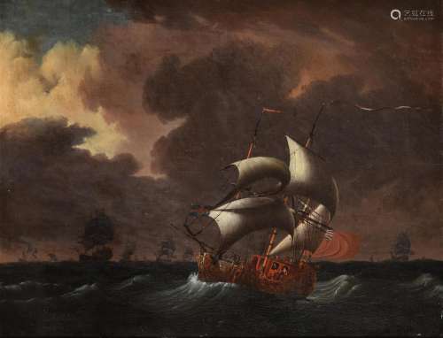 Follower of Willem van de Velde, A royal yacht beating to le...