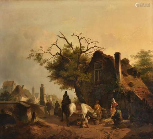 Dutch School (19th century), Figures in a Dutch landscape