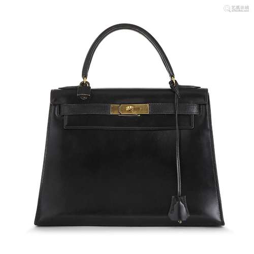 HERMÈS Paris Sac Kelly 28 sellier en veau box noir