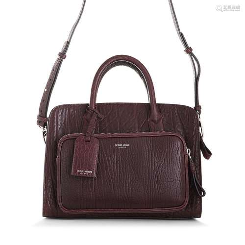 GIORGIO ARMANI Porte-documents en cuir grainé aubergine