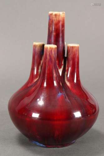 Chinese Flambe Glaze Five Section Tulip Vase,