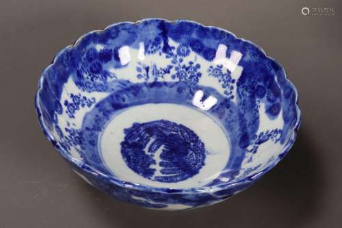Japanese Arita Blue and White Porcelain Bowl,
