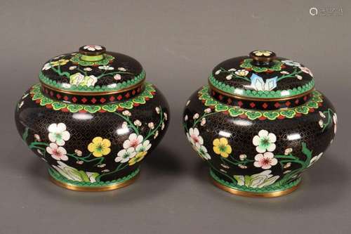 Pair of Chinese Cloisonne Jars and Covers,