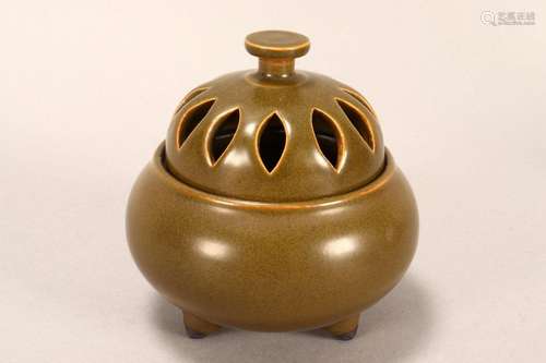 Chinese Tea Dust Glaze Censer and Cover,