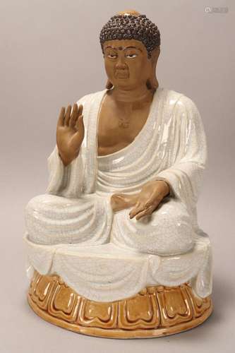 Large Chinese Shiwan Ceramic Buddha Figure,