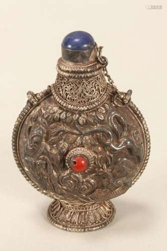 Chinese Silvered Snuff Bottle and Stopper,