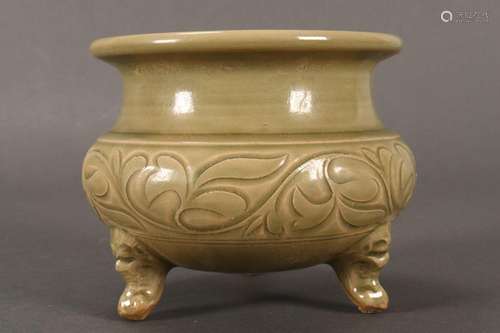 Chinese Celadon Glaze Tri-Footed Censer,