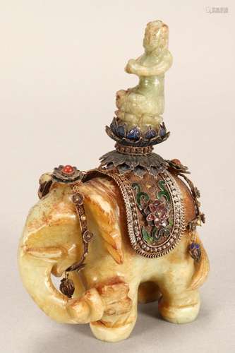 Chinese Jade and Enamel Figure Group,