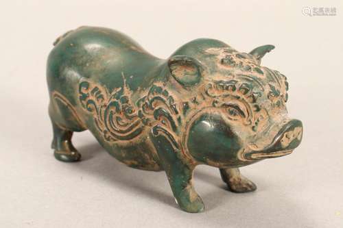 Chinese Bronzed Figure of a Pig,