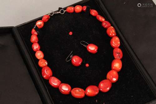 Chinese Coral Necklace and Earrings,