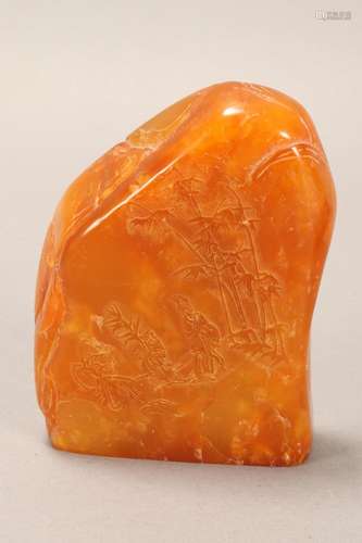 Chinese Carved Orange Stone Boulder,