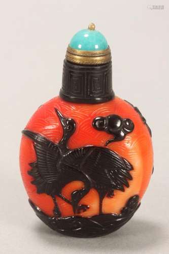 Chinese Cameo Glass Snuff Bottle and Stopper,