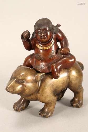 Japanese Two Part Bronze Figure Group,