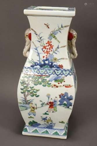 Chinese Facetted Porcelain Twin Handled Vase,